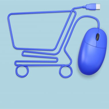 a shopping cart and a computer mouse