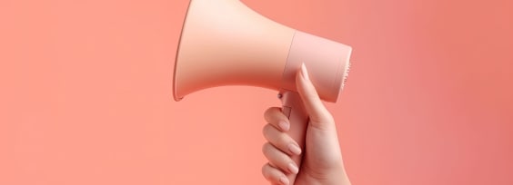 Illustration of hand holding megaphone, marketing and sales cone