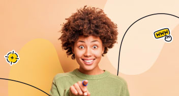 a young lady pointing at you