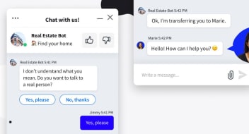 the chatbot transferring the chat to a LiveChat agents