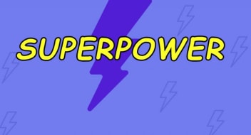 superpower and a thunder on a purple background