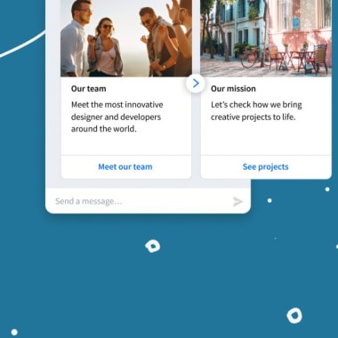 The chatbot widgets presenting conversations on a blue background