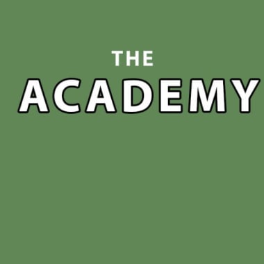 The chatbot academy logo and yellow blocks on a green background
