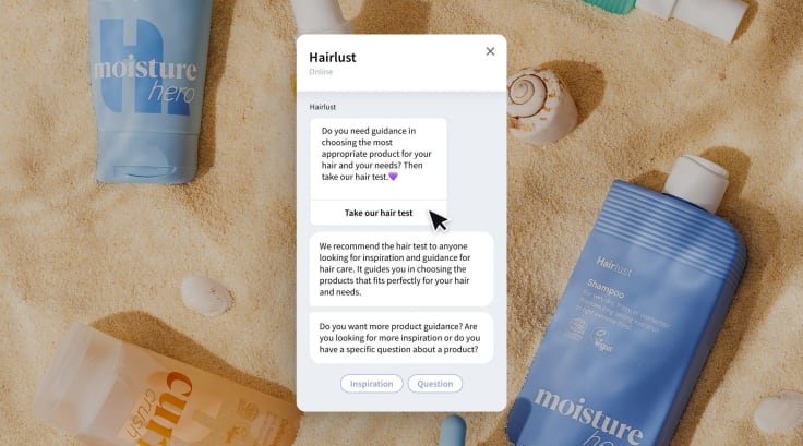 ChatBot widget presenting Hairlust's Hair Test