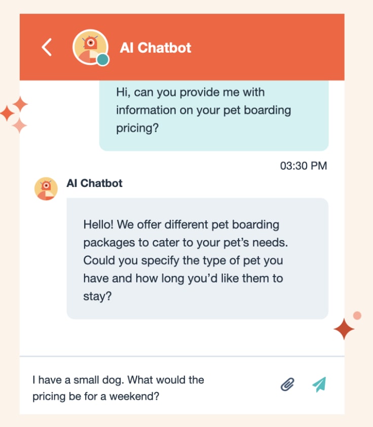 Chat example from HubSpot AI chatbot builder