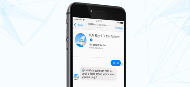 a KLM Royal Dutch Airlines chatbot on a mobile phone