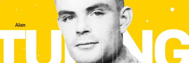 the image of Alan Turing, the creator of a chatbot